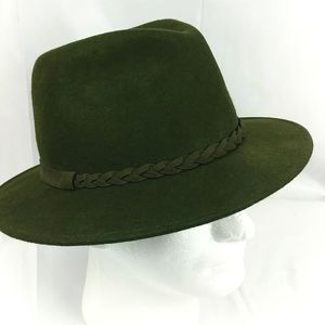 Women's Green Wool Wide Brim Fedora Hat
